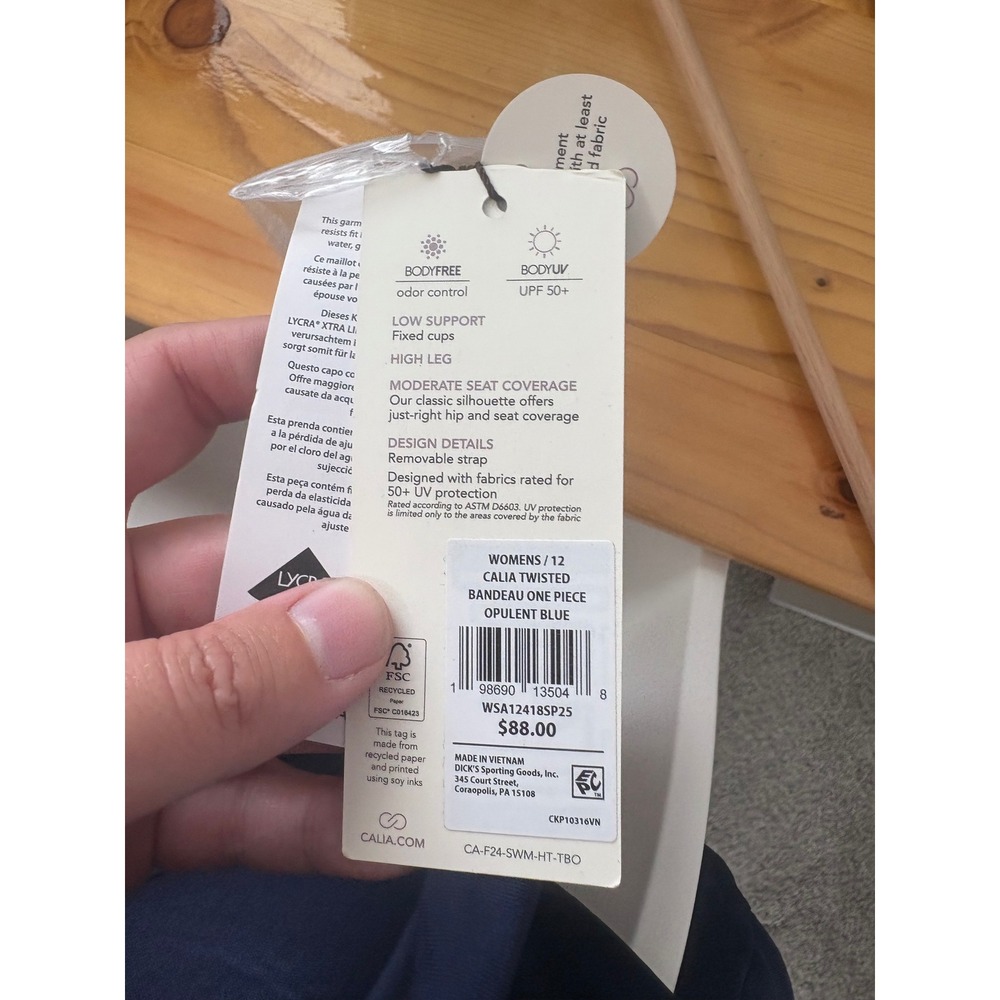 NWT CALIA Twisted Bandeau One Piece Swimsuit – Opulent Blue – Size 12 - Picture 5 of 6